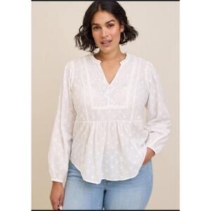 Torrid White Clip Dot Mixed Eyelet Yoke Detail Top Elastic 100% Cotton Size 2XL